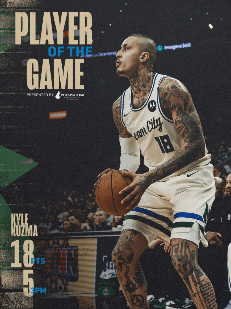 九游网页版-攻防一体！雄鹿官媒晒库兹马数据海报：今晚的最佳球员